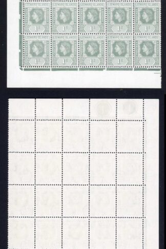 Leeward Is SG127/a 1c Grey Half Sheet of 50 inc Loop Flaw U/M Cat 76.25