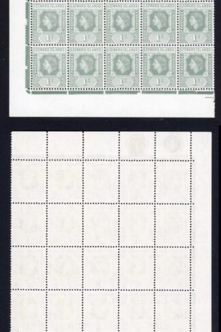 Leeward Is SG127/a 1c Grey Half Sheet of 50 inc Loop Flaw U/M Cat 76.25