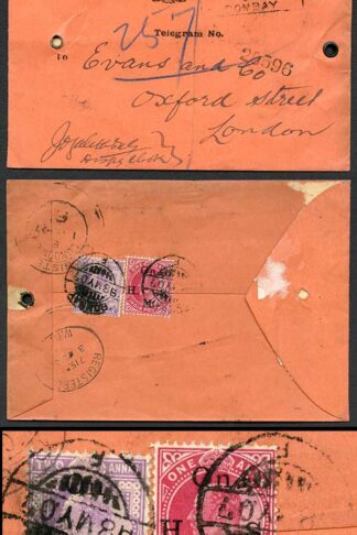 India 1907 Registered OHMS Telegraphic Envelope