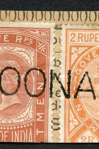 India Telegraph 2r8a and 5r Poona cancel on piece