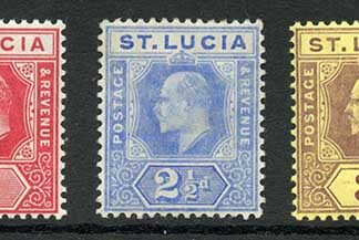 St Lucia SG58/62 Set of 5 M/M (1/- light tone spots) Cat 70 pounds