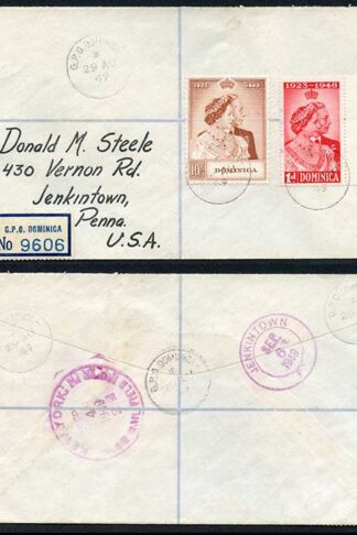 Dominica SG112/3 Silver Wedding on Registered Cover (not FDC)
