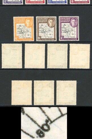 Falkland Dep SGG2a/8a 1d to 1/- Variety GAP in 80th Parallel M/M Cat 35 pounds