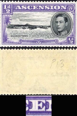 Ascension SG38ba 1/2d Perf 13 Long Centre bar to E U/M Cat 90 Pounds