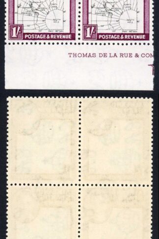 Falkland Dep SGG16a 1/- dot on T in a block (3 x U/M inc variety) Cat 121 pounds