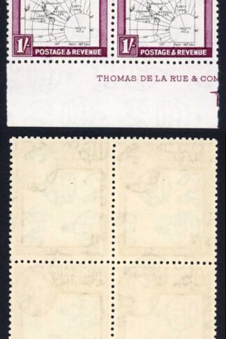 Falkland Dep SGG16a 1/- dot on T in a block (3 x U/M inc variety) Cat 121 pounds