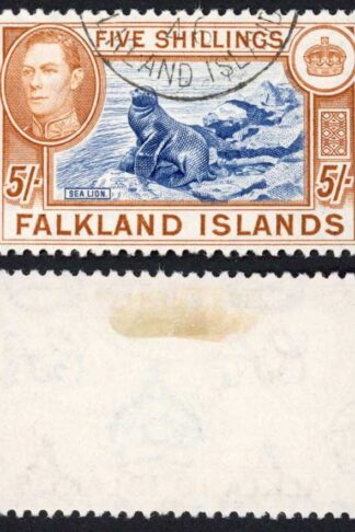 Falkland Is SG161 5/- Blue and Chestnut CDS used Cat 95 pounds