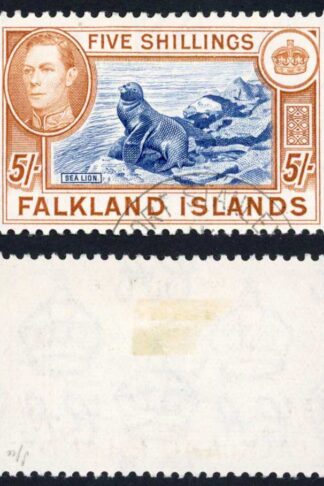 Falkland Is SG161 5/- Blue and Chestnut CDS used Cat 95 pounds