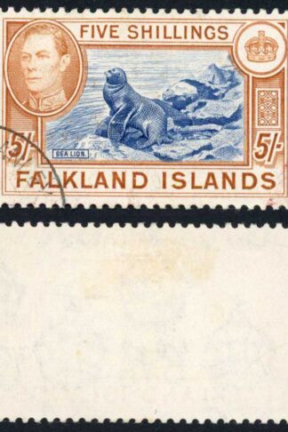 Falkland Is SG161 5/- Blue and Chestnut CDS used Cat 95 pounds