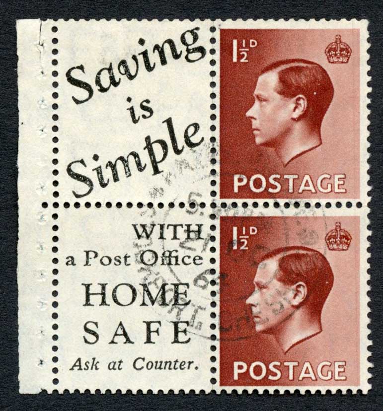 KEVIII PB(14) 1 1/2d Advert Saving is simple/Home Safe used Scarce