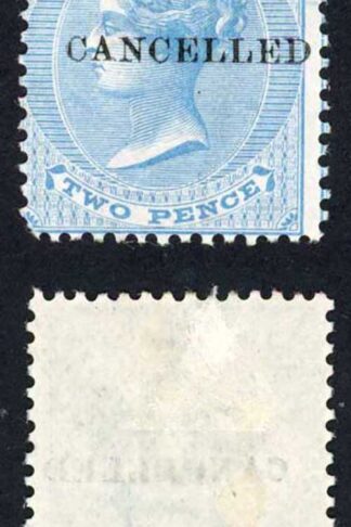 Mauritius SG59 2d pale blue opt cancelled Fresh M/M