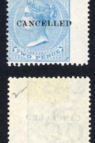 Mauritius SG59 2d pale blue opt cancelled Fresh M/M