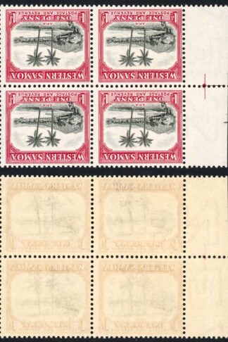 Samoa SG181a 1d Wmk INVERTED U/M BLOCK Cat 400 pounds as 4 m/m singles