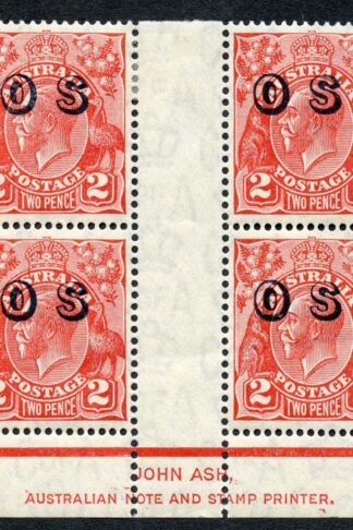 Australia SGO130 2d OS Ash Print Block of 4 (bottom pair bend) Cat 108+++ pounds