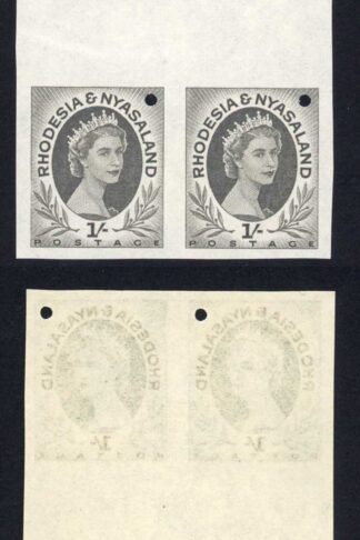Rhodesia and Nyasaland SG9 1/- Grey-black PLATE PROOF U/M GUTTER BLOCK
