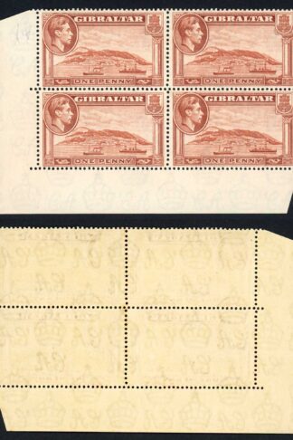 Gibraltar SG122 1d Yellow-brown Perf 14 U/M CORNER BLOCK Cat 120 pounds