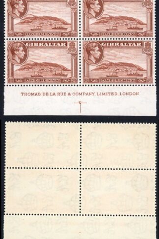 Gibraltar SG122b 1d Red-brown Perf 13 Wmk Sideways U/M Block  Cat 10++ pounds