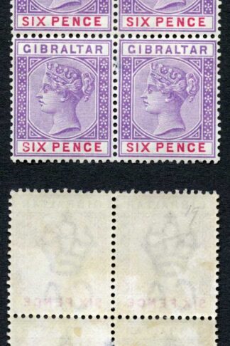 Gibraltar SG44 6d Violet and Red  (large gum thin) Fresh Colour   Cat 200 pounds