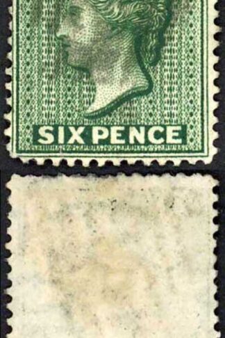 Antigua SG18y 6d Blue Green Perf 14 Wmk Crown CC Inverted and Reversed Cat 85 p