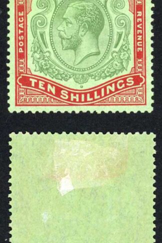 Bermuda SG92 10/- Green and red/Pale emerald M/M Cat 140 pounds