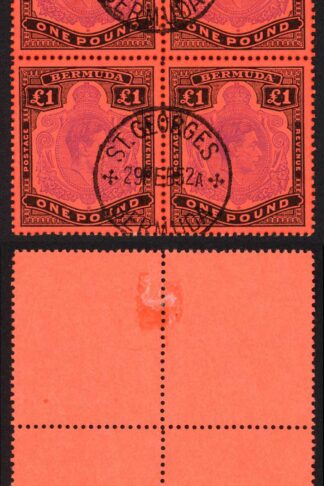 Bermuda SG121d One Pound Perf 13 Violet and black CDS BLOCK Cat 260 pounds
