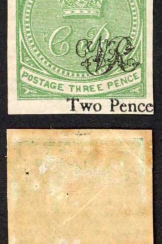 Fiji 1871 Printers Trial 2d on 3d (corner crease) on laid paper