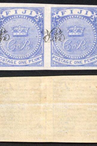 Fiji 1871 Printers Trial 1d on laid paper VR Inverted and Misplaced