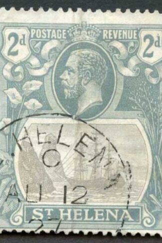 St Helena SG100a 2d Grey and Slate Broken Mainmast Vertical crease Cat 180 poun