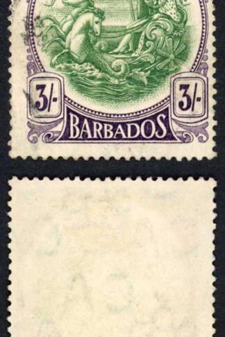 Barbados SG200 3/- Green and Deep Violet Top Value Cat 110 pounds