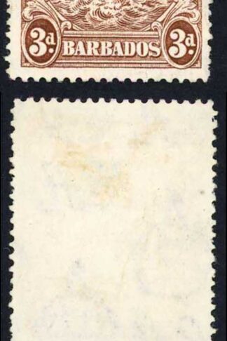 Barbados SG252a 3d Brown Vertical line over horses head Cat 275 pounds