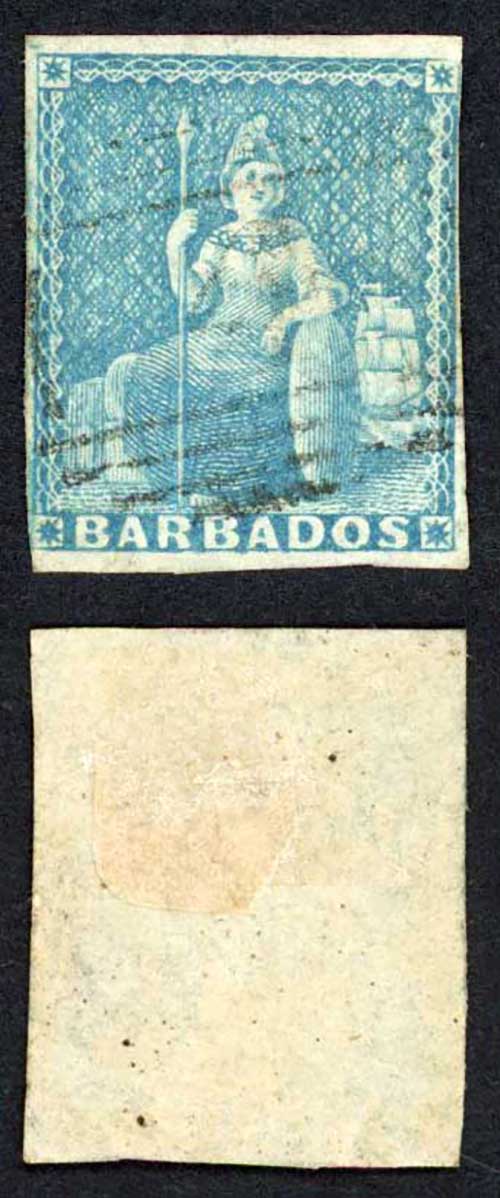 Barbados SG9 (1d) Pale Blue White paper Cat 75 pounds