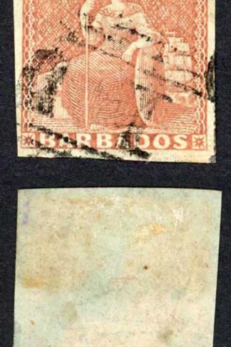 Barbados SG5 (4d) Brownish Red Four Margins (THIN) Cat 275 pounds
