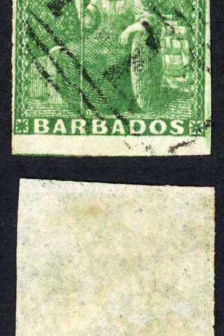 Barbados SG7 (1/2d) Yellow-green on white paper Cat 110 pounds