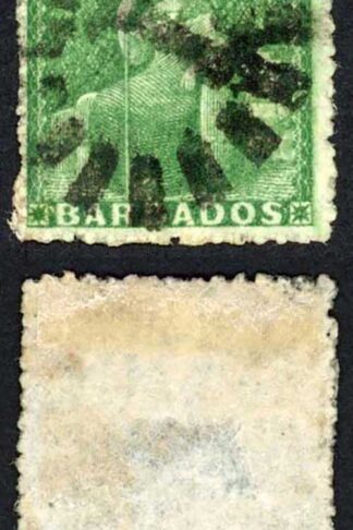 Barbados SG21 (1/2d) Green Rough Perf 14 Cat 40 pounds