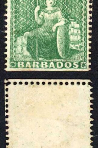 Barbados SG17 (1/2d) Deep Green Clean Cut perf 14 to 16 M/M Cat 190 pounds