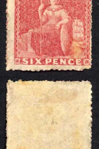 Barbados SG29 6d Rose-red M/M (rust patch) Cat 375 pounds