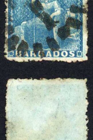 Barbados SG44a (1d) blue Wmk Large Star Rough Perf on Blued Paper Cat 140 pounds