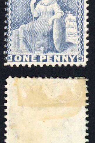 Barbados SG74 1d Grey blue Wmk Crown CC Perf 14 Re-gummed Cat 140 pounds