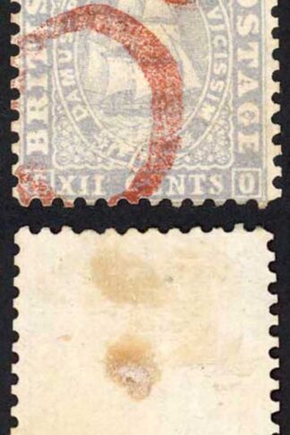British Guiana SG36 12c Lilac cancelled with a Large Red 5d (see footnote is SG)