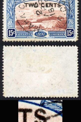 British Guiana SG224a 2c on 15c No Stop after Cents CDS used Cat 75 pounds