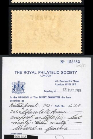 British Levant SGL24 2/6 NISSEN Re-entry M/M (corner crease) RPS Cert