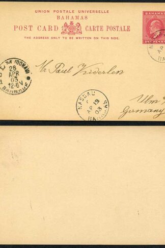 Bahamas 1903 1d post card to Germany