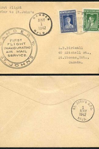 Newfoundland 1942 Gander First Flight Cover