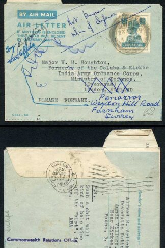 India 1949 Re-directed 6a Airletter