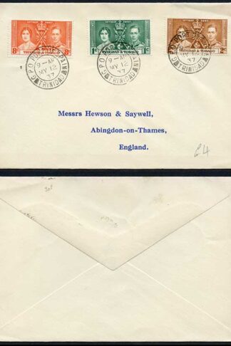 Trinidad and Tobago 1937 Coronation on a Cover