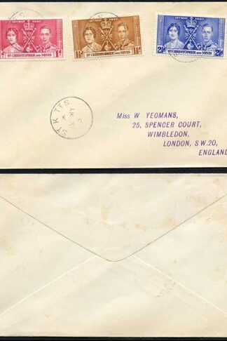 St Kitts and Nevis 1937 Coronation on a Cover