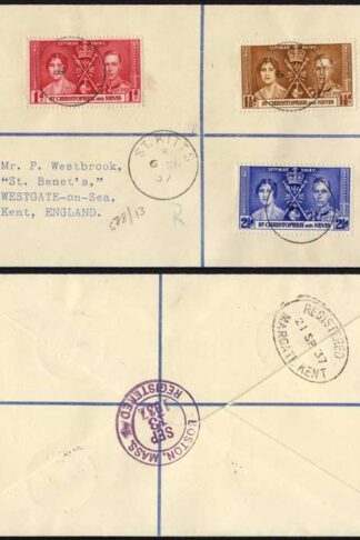 St Kitts and Nevis 1937 Coronation on a Cover