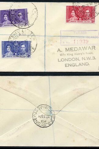 British Solomon Is 1937 Coronation on a Cover