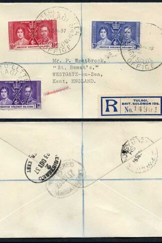British Solomon Is 1937 Coronation on a Cover