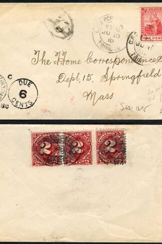Trinidad 1921 to USA with Post Dues on Cover